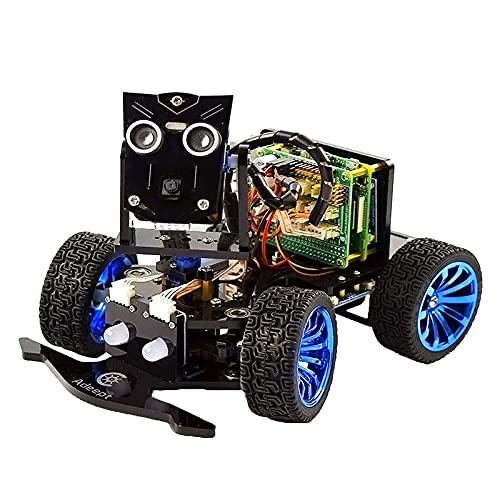Adeept PiCar-B assembled, blue wheels and cat-face sensor head